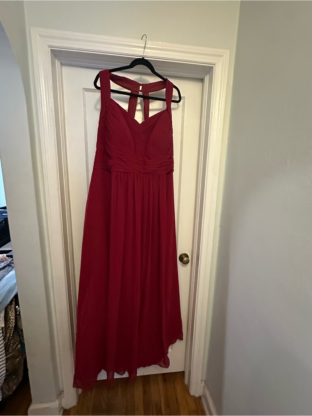 Azazie Red Chiffon Maxi Dress with V-Neck